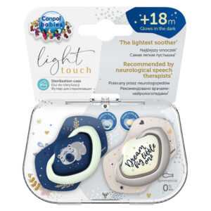 CANPOL BABIES Set symetrických silikonových dudlíků light touch 18 m+ sleepy koala modrý