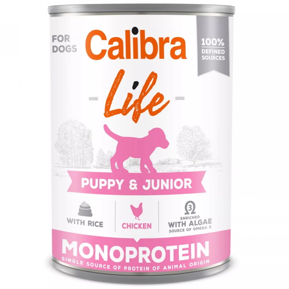 CALIBRA Life konzerva Puppy&Junior Chicken&rice pro štěňata 400 g