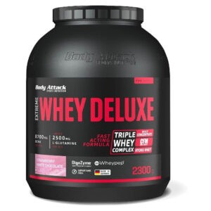 BODY ATTACK Extreme whey deluxe syrovátkový koncentrát izolát hydrolyzát jahoda a bílá čokoláda 2300 g