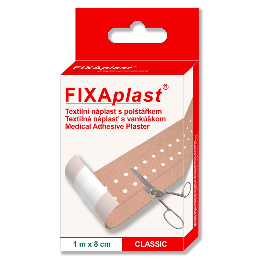 FIXAPLAST Classic náplast textilní s polštářkem 1m x 8cm