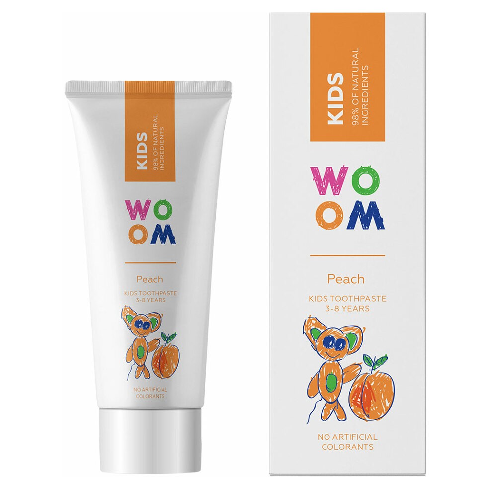 WOOM Kids Dětská zubní pasta 3-8 let Broskev 50 ml