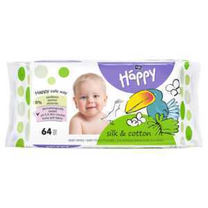 BELLA HAPPY Baby dětské vlhčené ubrousky bavlna a hedvábí 64 kusů