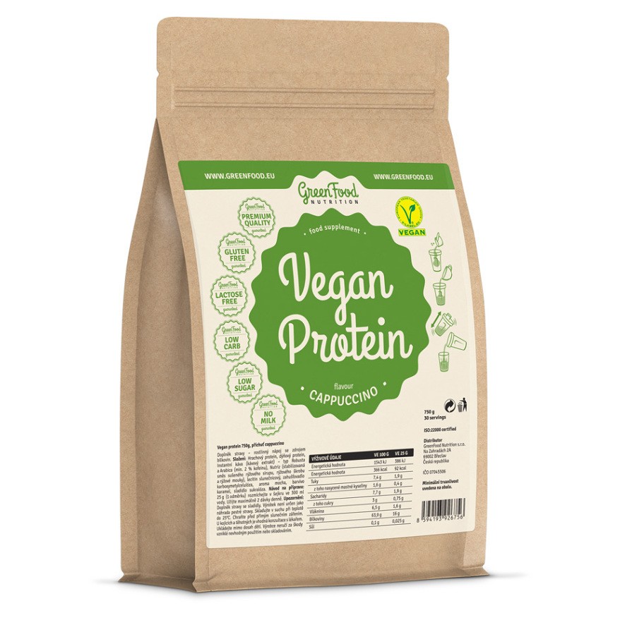 GREENFOOD NUTRITION Low Sugar vegan protein cappuccino 750 g