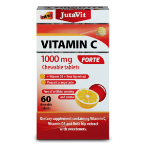 JUTAVIT Vitamín C 1000 mg forte + vitamín D3 2000IU + extrakt ze šípků 25 mg 60 žvýkacích tablet